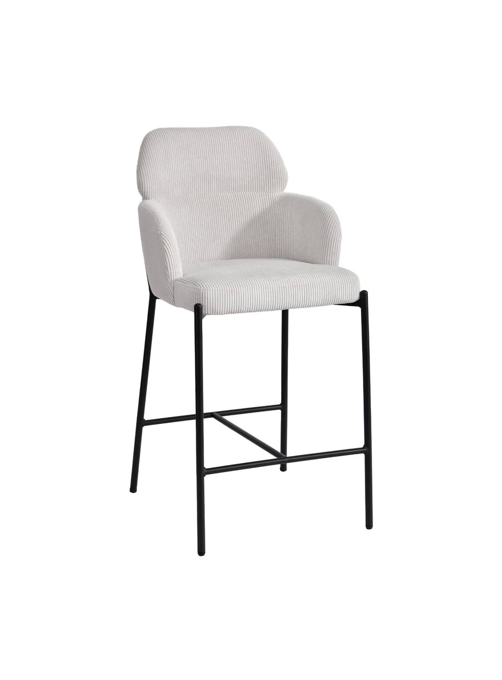 Le tabouret Allegra allie style et ergonomie avec un dossier haut, une assise rembourrée et un revêtement en velours côtelé. Blanc.