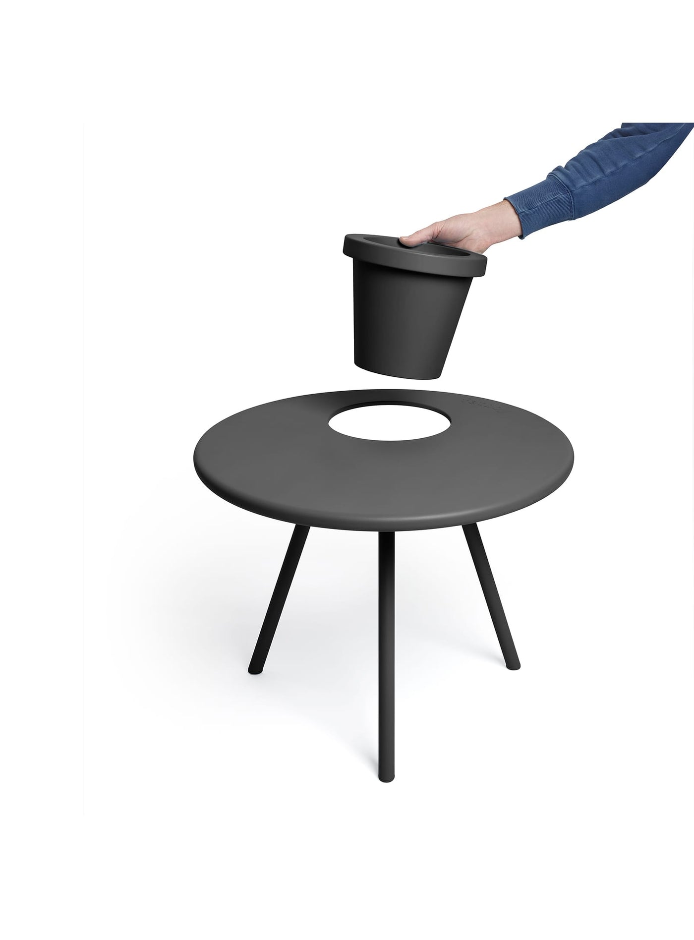 Fatboy Bakkes : une table design avec pot à plantes intégré. Parfaite pour un coin stylé et fonctionnel en plein air. Anthracite.