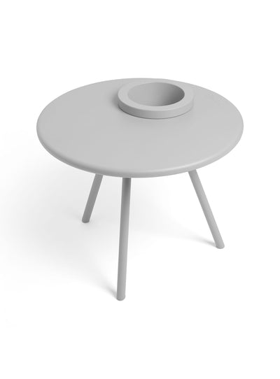 Fatboy Bakkes : une table astucieuse à trois pieds, stable et équipée d’un pot à plantes pour un style unique. Gris clair.