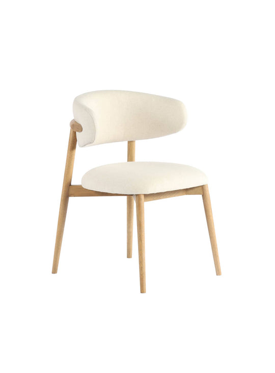 Chaise Milo : structure en bois massif, assise confortable en tissu et un design ergonomique pour un soutien parfait. Blanc.