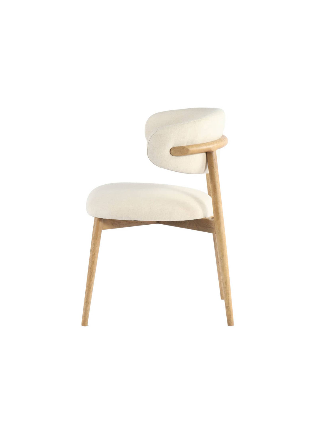 Confort et durabilité réunis : la chaise Milo en bois massif avec un dossier ergonomique et une assise en tissu agréable. Blanc.