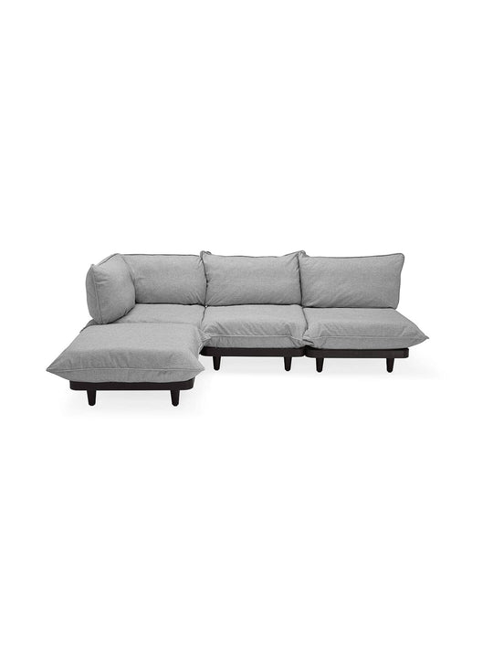 Fatboy Paletti : un sofa sectionnel extérieur 4 places avec revêtement anti-UV et tissu résistant à l’eau pour une durabilité maximale. Gris pierre.