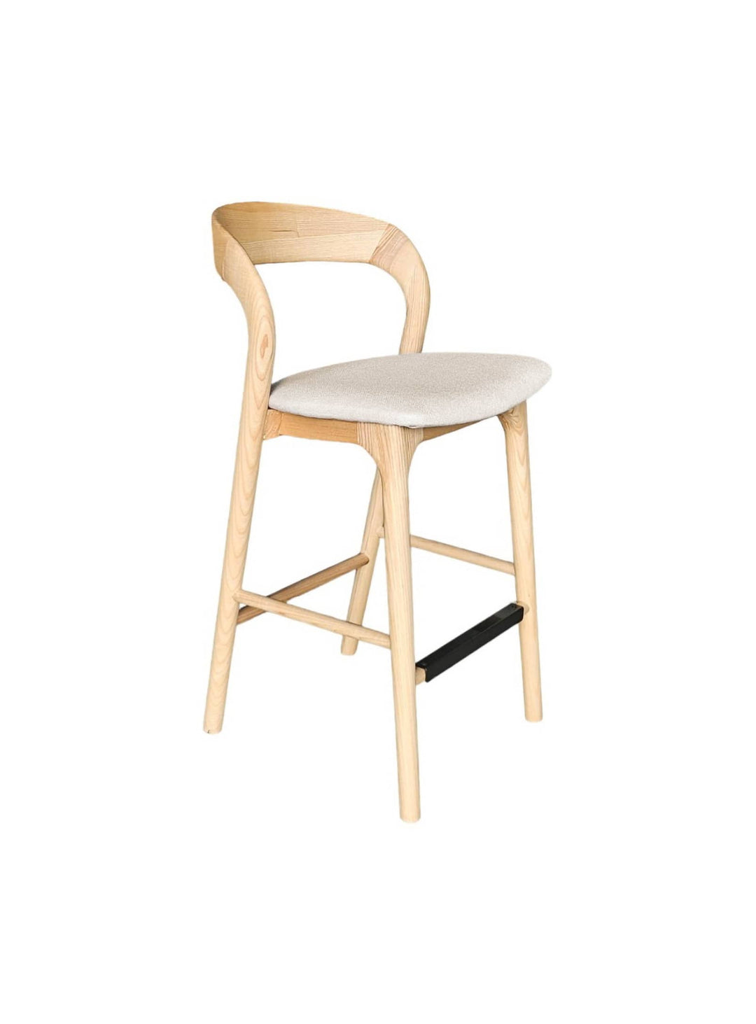 Tabouret de comptoir Rotondo : un design ergonomique avec dossier arrondi, assise rembourrée et cadre en bois de frêne. Naturel.