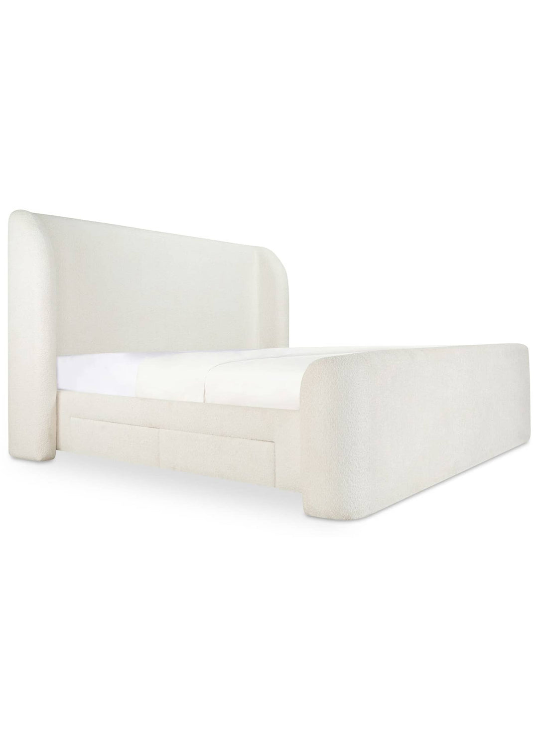 Lit Sophia : un design élégant en polyester doux, avec des espaces de rangement intégrés pour une chambre harmonieuse. Crème, queen / king.