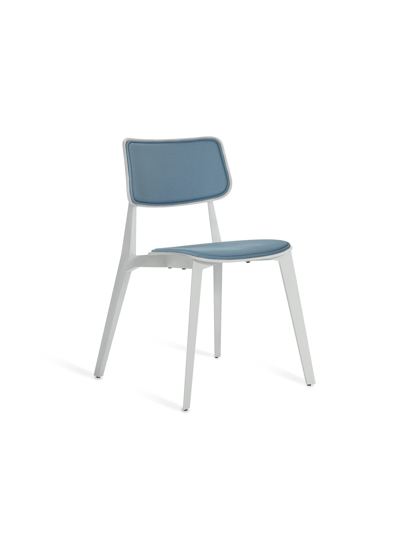 Découvrez la chaise Stellar de TOOU : un design intemporel, empilable et ergonomique, inspiré des chaises d'école classiques. Blanc, bleu.