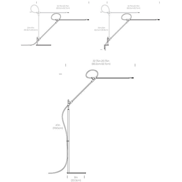 Superlight, lampe, murale, sur pied ou de table et de bureau très fine, par Pablo Designs, dimensions