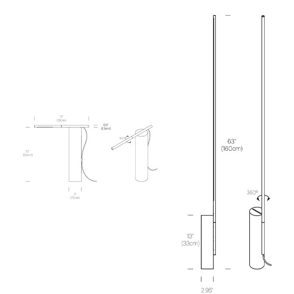 T.O, lampes de table et sur pied en aluminium et marbre, par Pablo Designs, dimensions