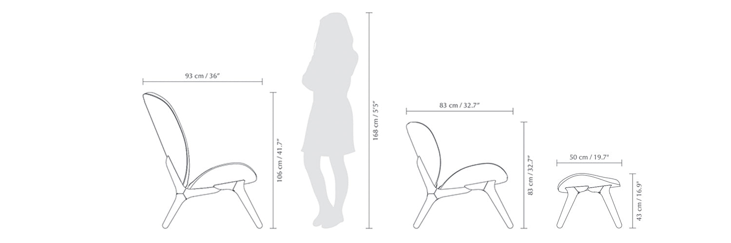 A Conversation Piece, fauteuils et ottomans, par Umage, dimensions