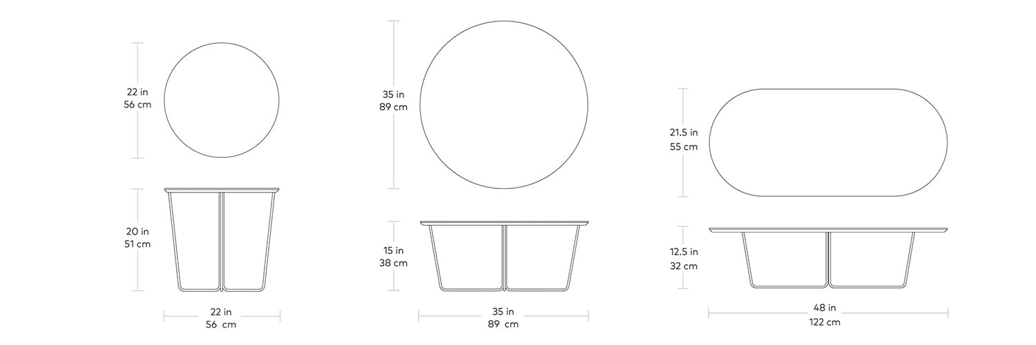 Array, tables à café et tables d'appoint par Gus* Modern, dimensions