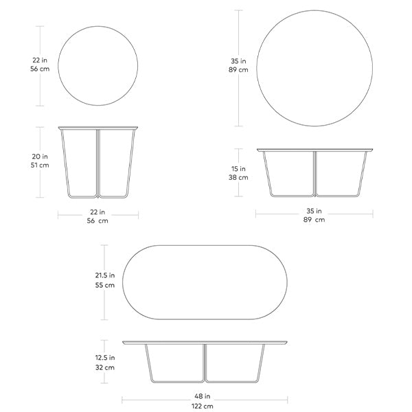 Array, tables à café et tables d'appoint par Gus* Modern, dimensions