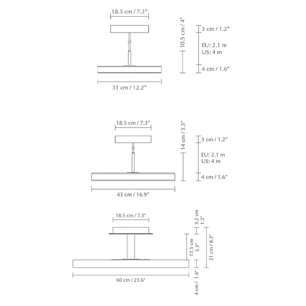 Asteria, lampe à suspendre ou à fixer au plafond, par Umage, dimensions