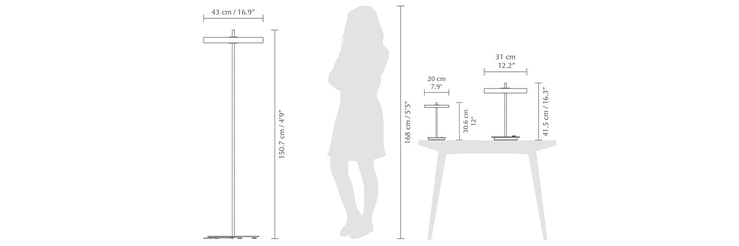 Asteria, lampes sur pied ou de table, par Umage, dimensions