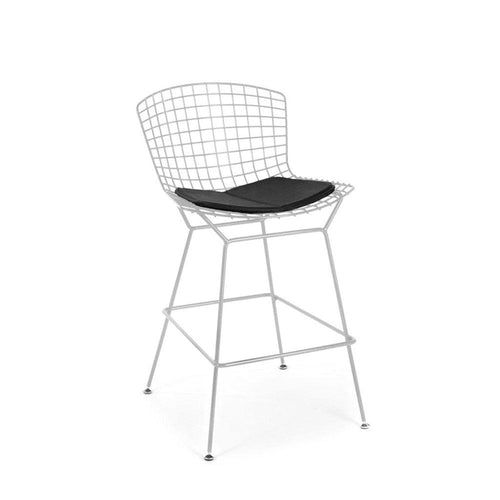 Reproduction Bertoia, tabouret de comptoir avec coussin, en métal peint, blanc