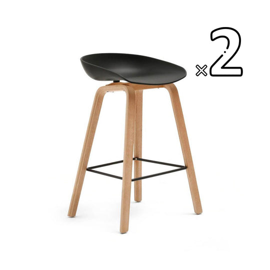 Classique du design - 21ème siècle, About 32, tabourets de comptoir, en bois et polypropylène, set de 2, noir, naturel