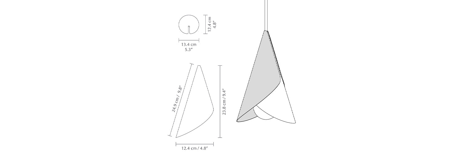 Cornet, abat-jour en aluminium, par Umage, dimensions