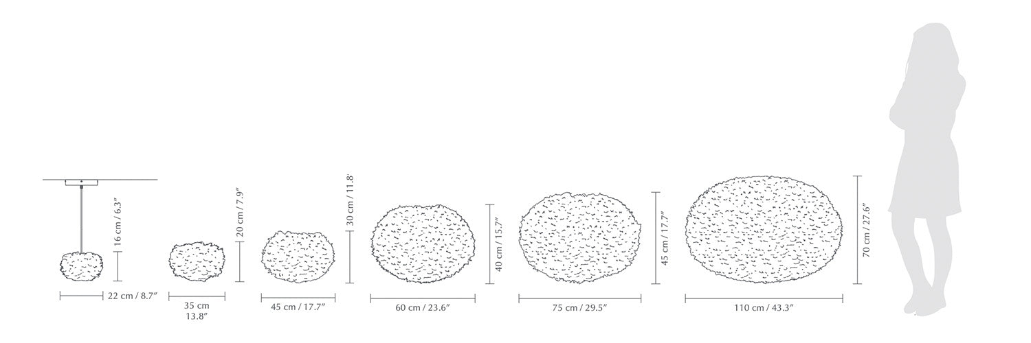 Eos, abat-jour en plume, par Umage, dimensions