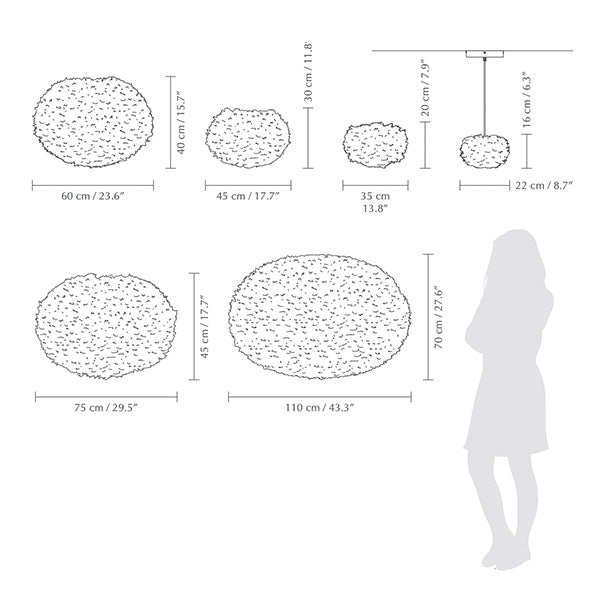 Eos, abat-jour en plume, par Umage, dimensions