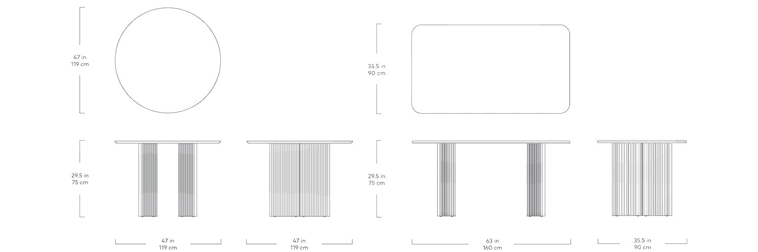 Gus Modern, tables à dîner Atwell, dimensions