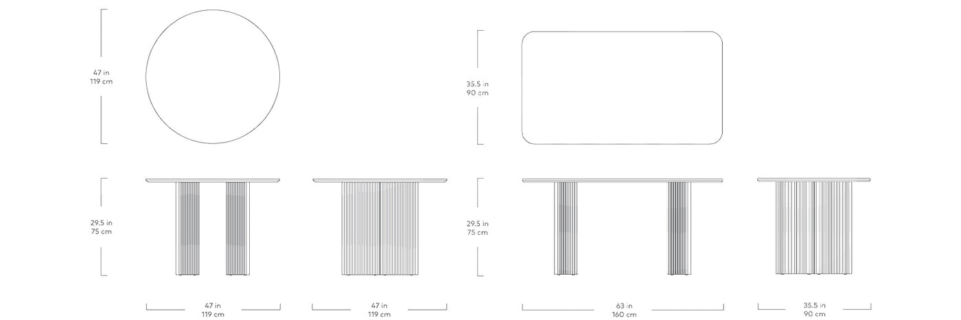 Gus Modern, tables à dîner Atwell, dimensions