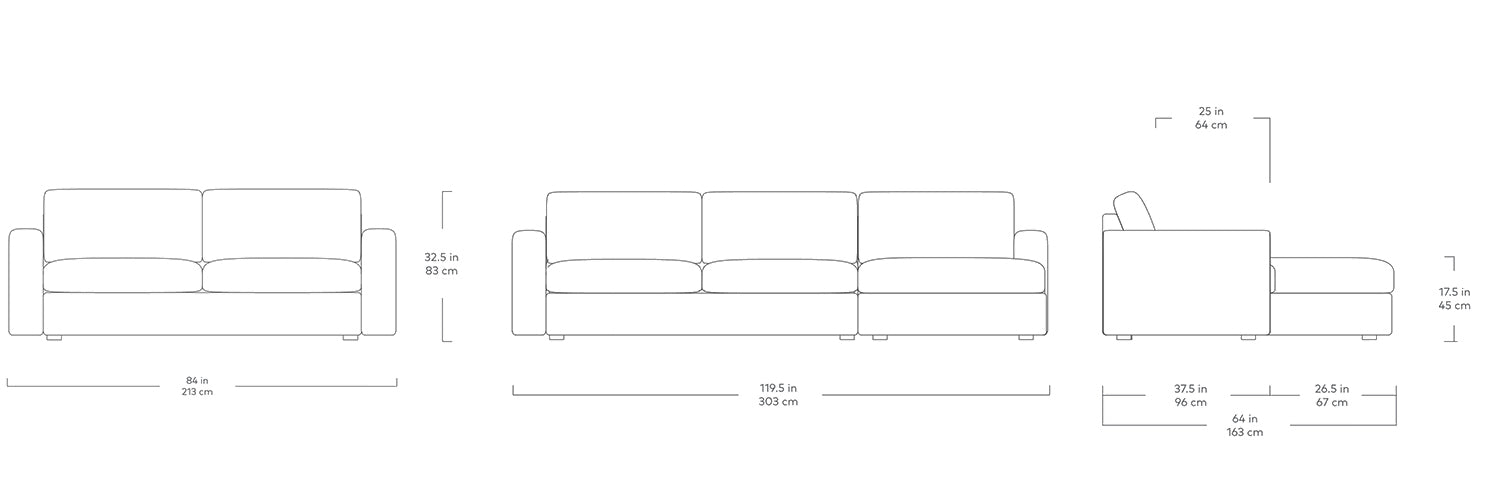 Sofa et sofa bi-sectionnel Ashdale de Gus* Modern, dimensions