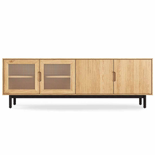 Gus* Modern Munro, buffet avec portes et étagères, en bois et verre, chêne blanc