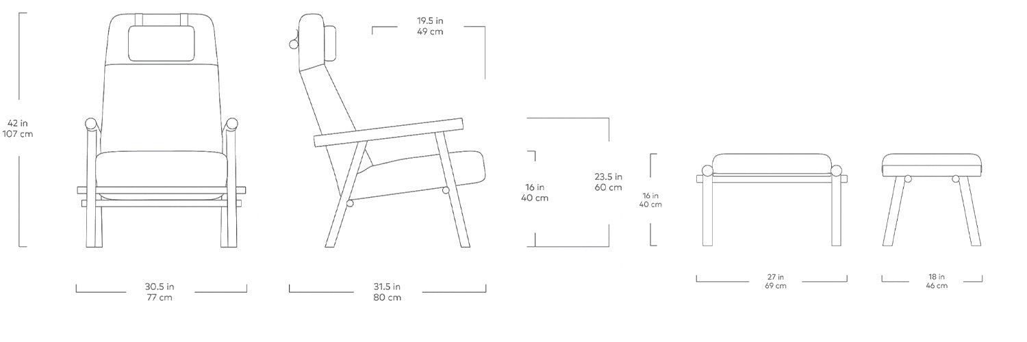 Labrador, fauteuils et ottomans en tissu par Gus* Modern, dimensions