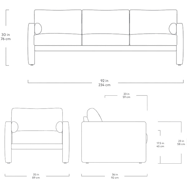 Laurel, fauteuils et sofas en tissu par Gus* Modern, dimensions