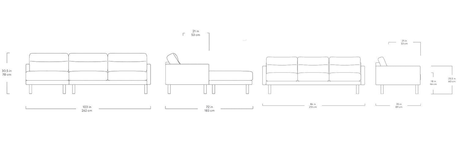 Miller, sectionnel et sofa en tissu par Gus* Modern, dimensions