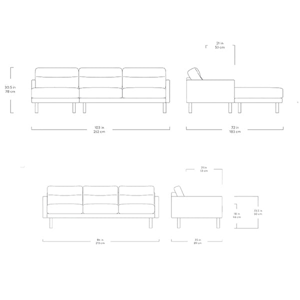 Miller, sectionnel et sofa en tissu par Gus* Modern, dimensions