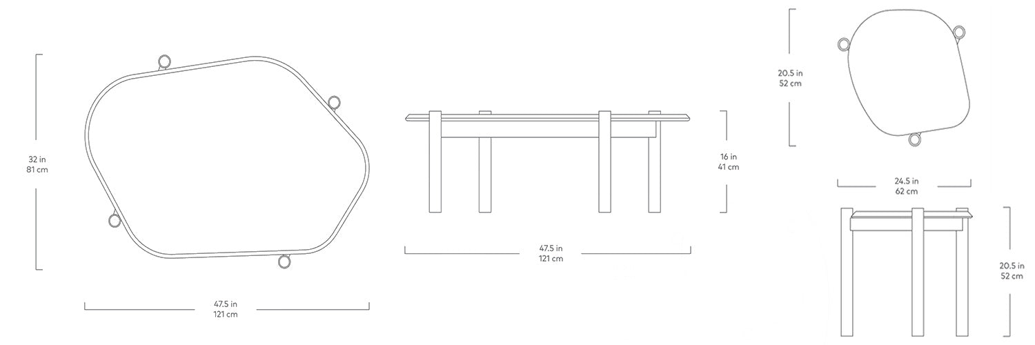 Les tables à café et d'appoint Monarch de Gus* Modern, en bois, dimensions.