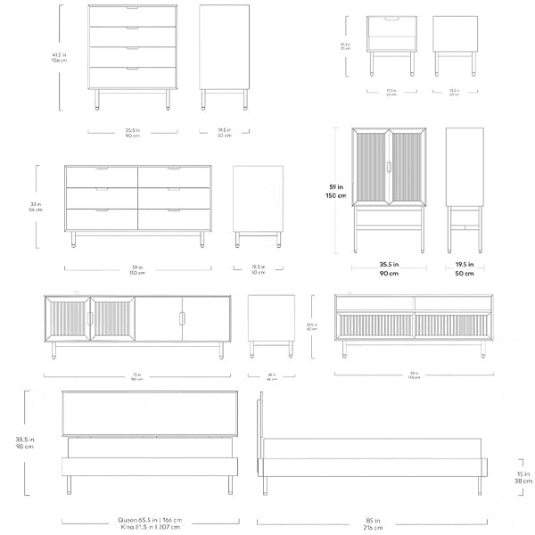 Munro, mobilier de rangement et lit, par Gus* Modern, dimensions