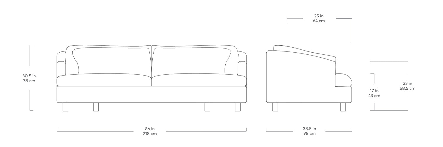 Le sofa Thalia de Gus* Modern, disponible en tissu, velours et en cuir, dimensions