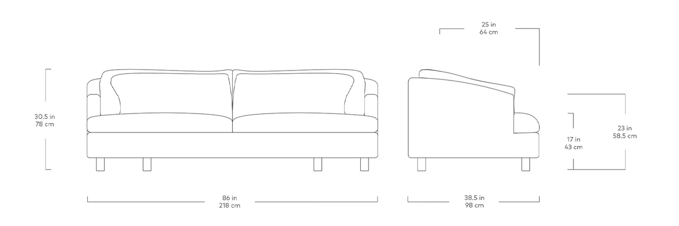 Le sofa Thalia de Gus* Modern, disponible en tissu, velours et en cuir, dimensions