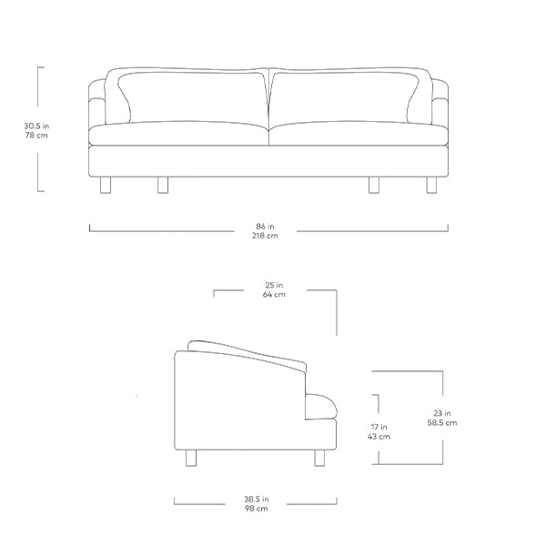 Le sofa Thalia de Gus* Modern, disponible en tissu, velours et en cuir, dimensions