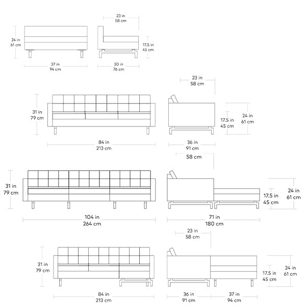 Jane 2, canapé par Gus* Modern, dimensions