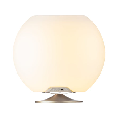 Découvrez la Sphere de kooduu, une lampe haut-parleur et refroidisseur de boissons au design danois par Jacob Jensen Design. Argent.