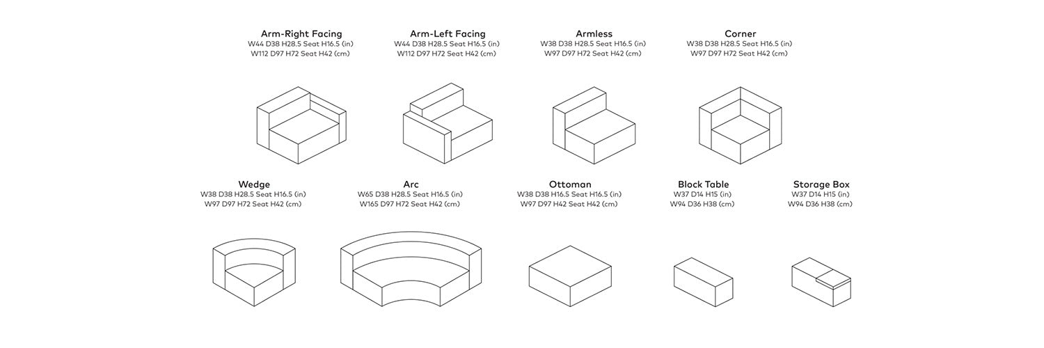 Mix Modular, sofas personnalisables par Gus* Modern, dimensions