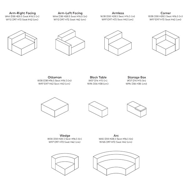 Mix Modular, sofas personnalisables par Gus* Modern, dimensions