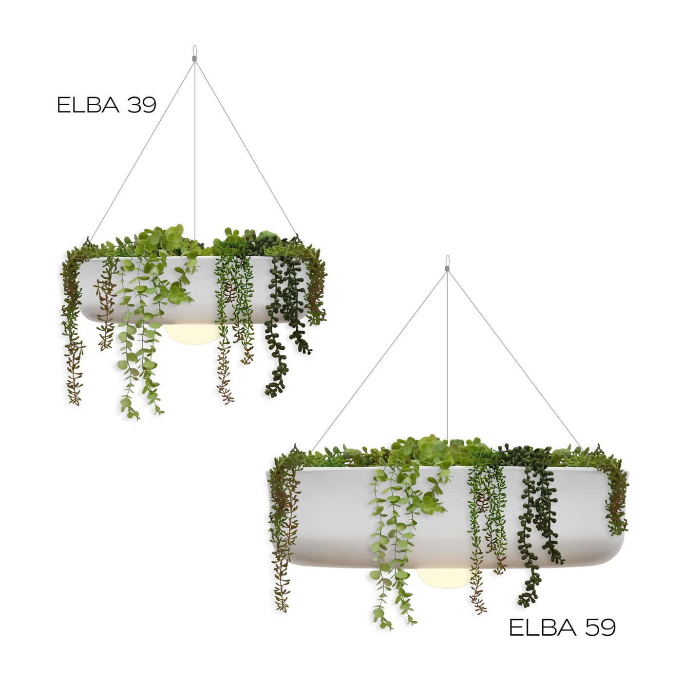 Éclairez avec Elba de Newgarden : jardinière suspendue avec LED intégrée, réglable en hauteur, base magnétique pour une fixation facile.