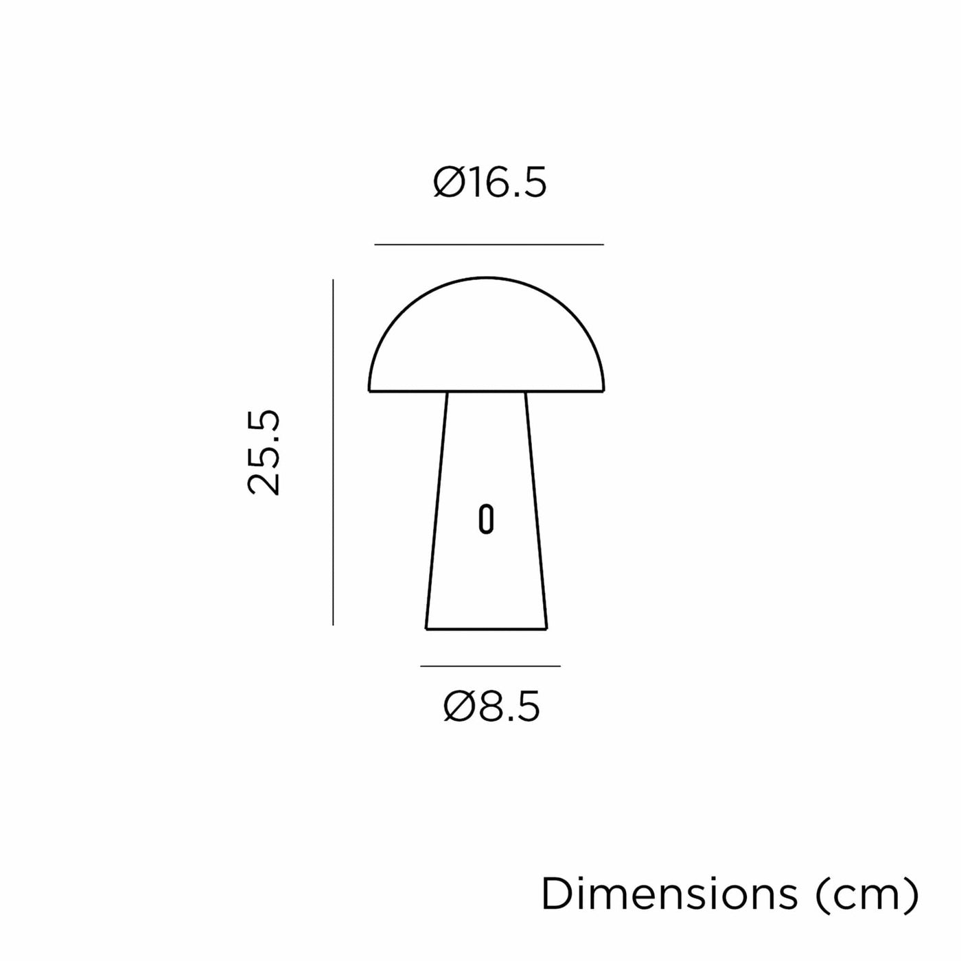 Lampe de table Shitake : abat-jour ajustable, autonomie longue durée, design sophistiqué pour intérieur et extérieur. Dimensions.