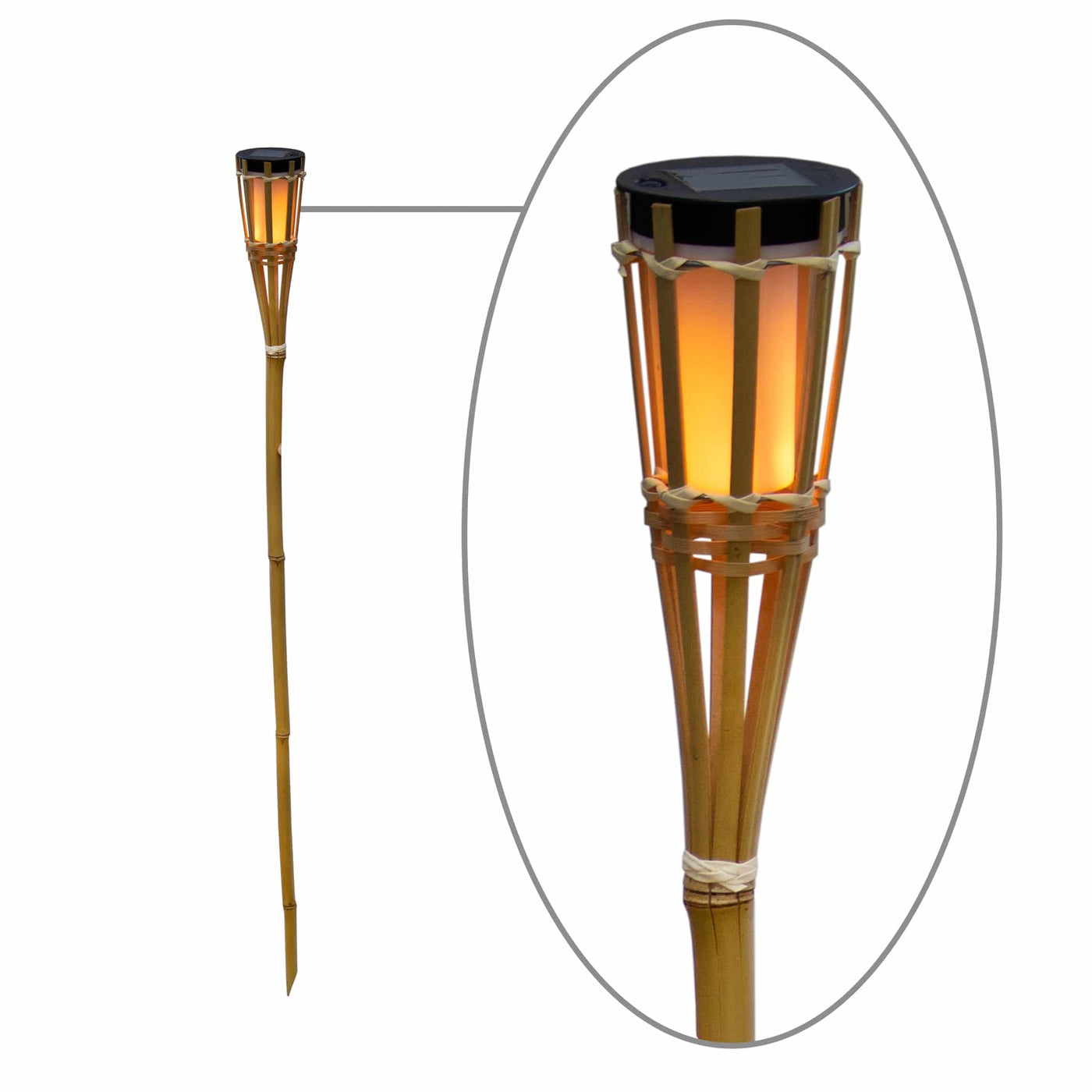 Hiama de Newgarden : lampe solaire en bambou naturel, éclairage écologique. Capteur crépusculaire, effet flamme réaliste, jusqu'à 16 heures d'autonomie.