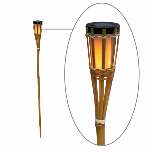 Hiama de Newgarden : lampe solaire en bambou naturel, éclairage écologique. Capteur crépusculaire, effet flamme réaliste, jusqu'à 16 heures d'autonomie.