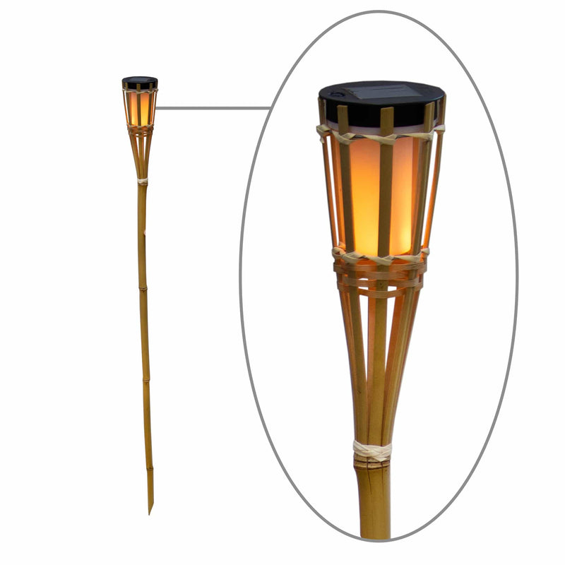 Hiama de Newgarden : lampe solaire en bambou naturel, éclairage écologique. Capteur crépusculaire, effet flamme réaliste, jusqu&