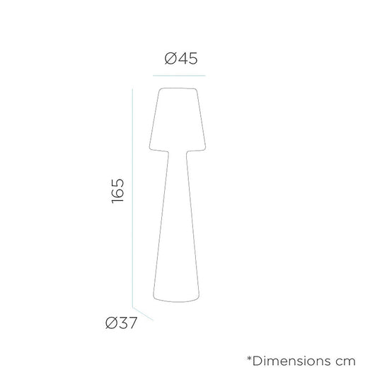 Découvrez Lola 165 de Newgarden : lampe sur pied LED, télécommande, construction durable. Parfaite pour éclairer vos espaces intérieurs et extérieurs. Dimensions
