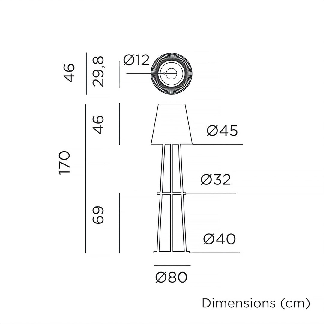 Okinawa de Newgarden : lampadaire en bambou, sans câble, plateau, veilleuse portable 900 lumens, télécommande, panneau solaire. Dimensions