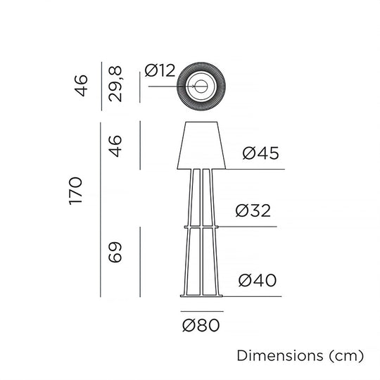 Okinawa de Newgarden : lampadaire en bambou, sans câble, plateau, veilleuse portable 900 lumens, télécommande, panneau solaire. Dimensions