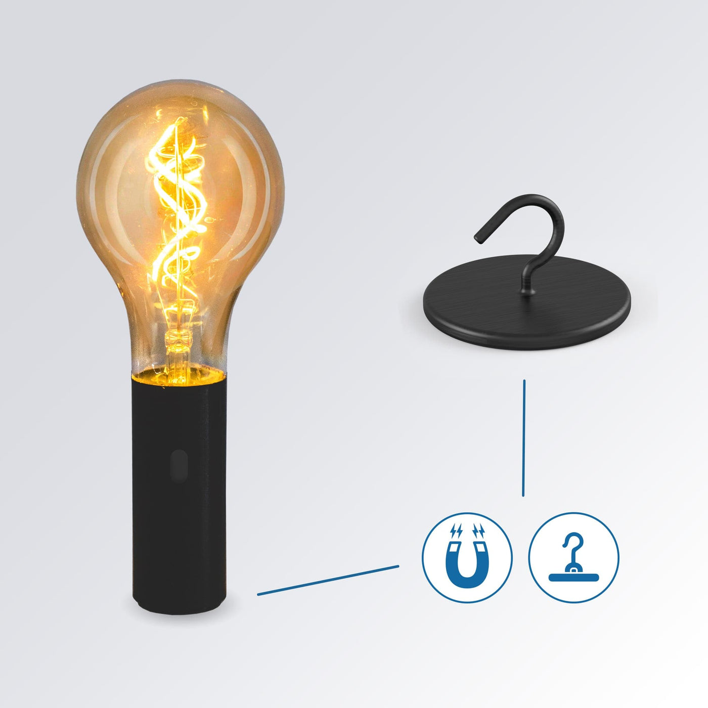 Découvrez l'ampoule Edy 100 de Newgarden : portable, base aimantée, filament LED lumineux, autonomie jusqu'à 25 heures, idéale pour tout environnement.