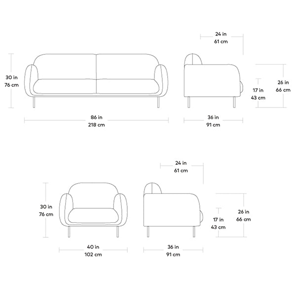 Nord, fauteuils et sofas en tissu par Gus* Modern, dimensions