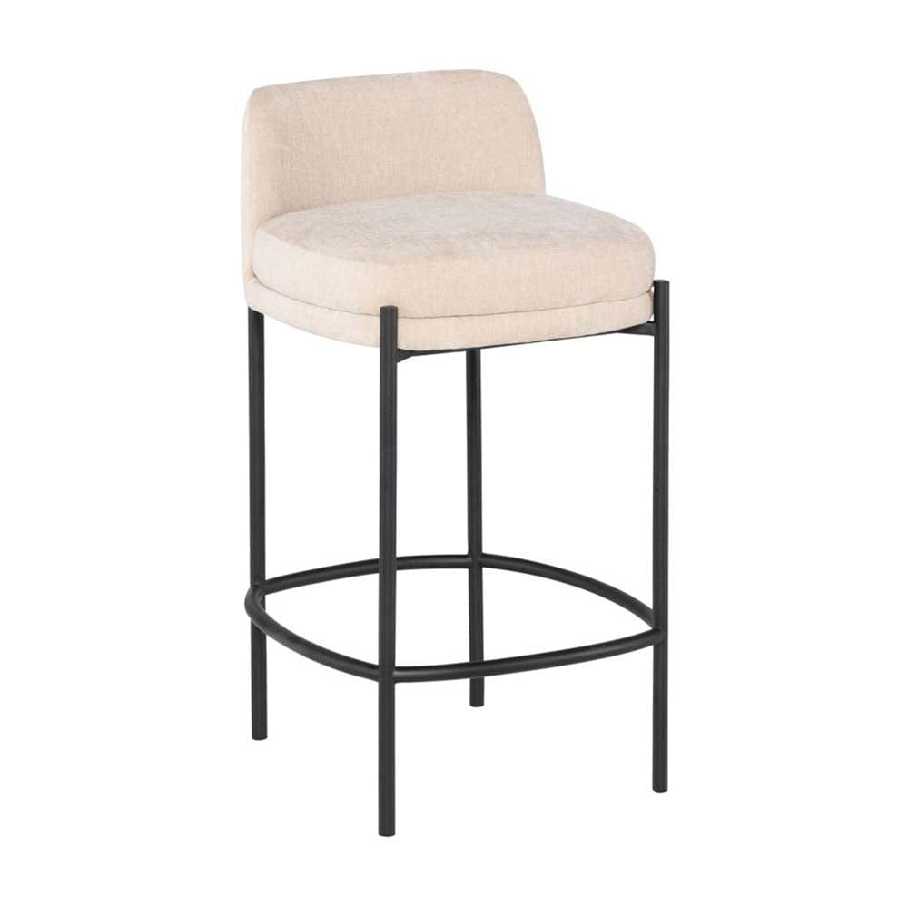 Nuevo Inna, tabouret de comptoir avec une assise rembourré et confortable et un dossier, en acier et tissu, amande