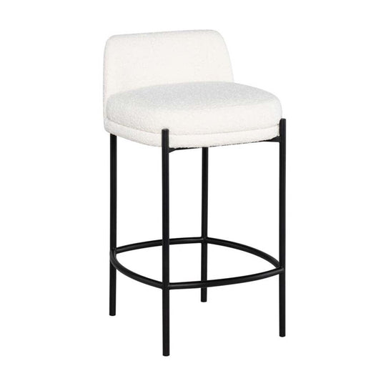 Nuevo Inna, tabouret de comptoir avec une assise rembourré et confortable et un dossier, en acier et tissu, boucle de babeurre